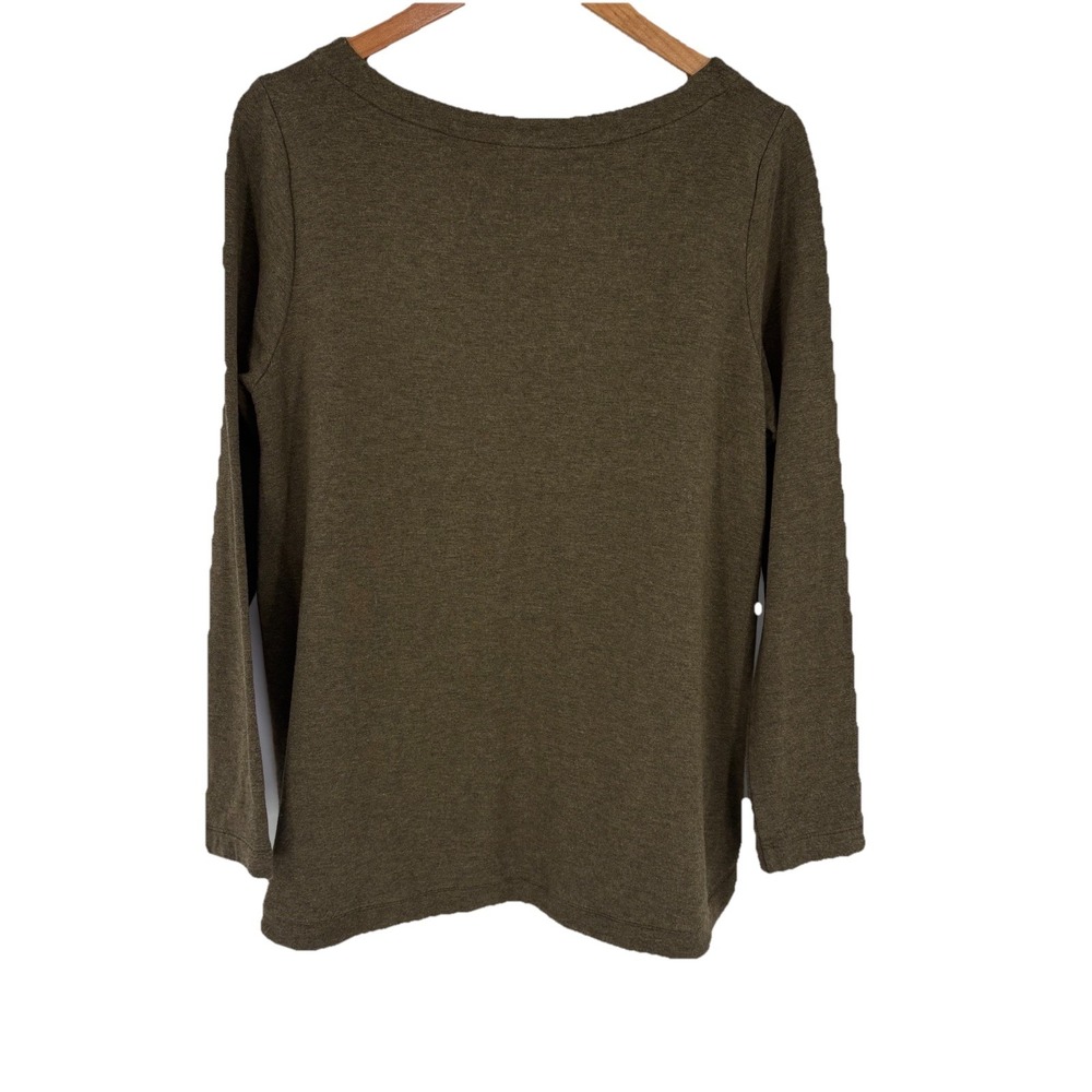 J Jill Womens Knit Tunic Top Medium Army Green Buttons Stretch Minimal Capsule - Picture 2 of 7
